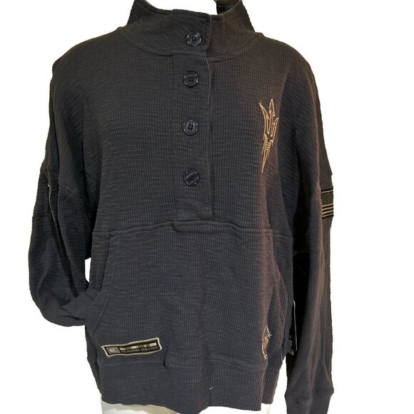 ASU Arizona Sun Devils OHT Colosseum Grey Waffle Knit LS Button Shirt Women's M - Picture 1 of 8
